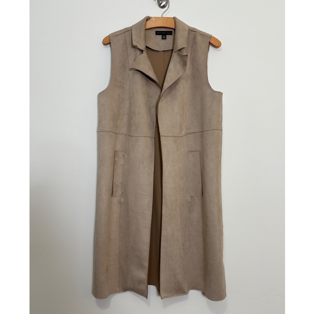 Joan Vass Womens Faux Suede Longline Vest S Duster Open Front Minimalist Boho